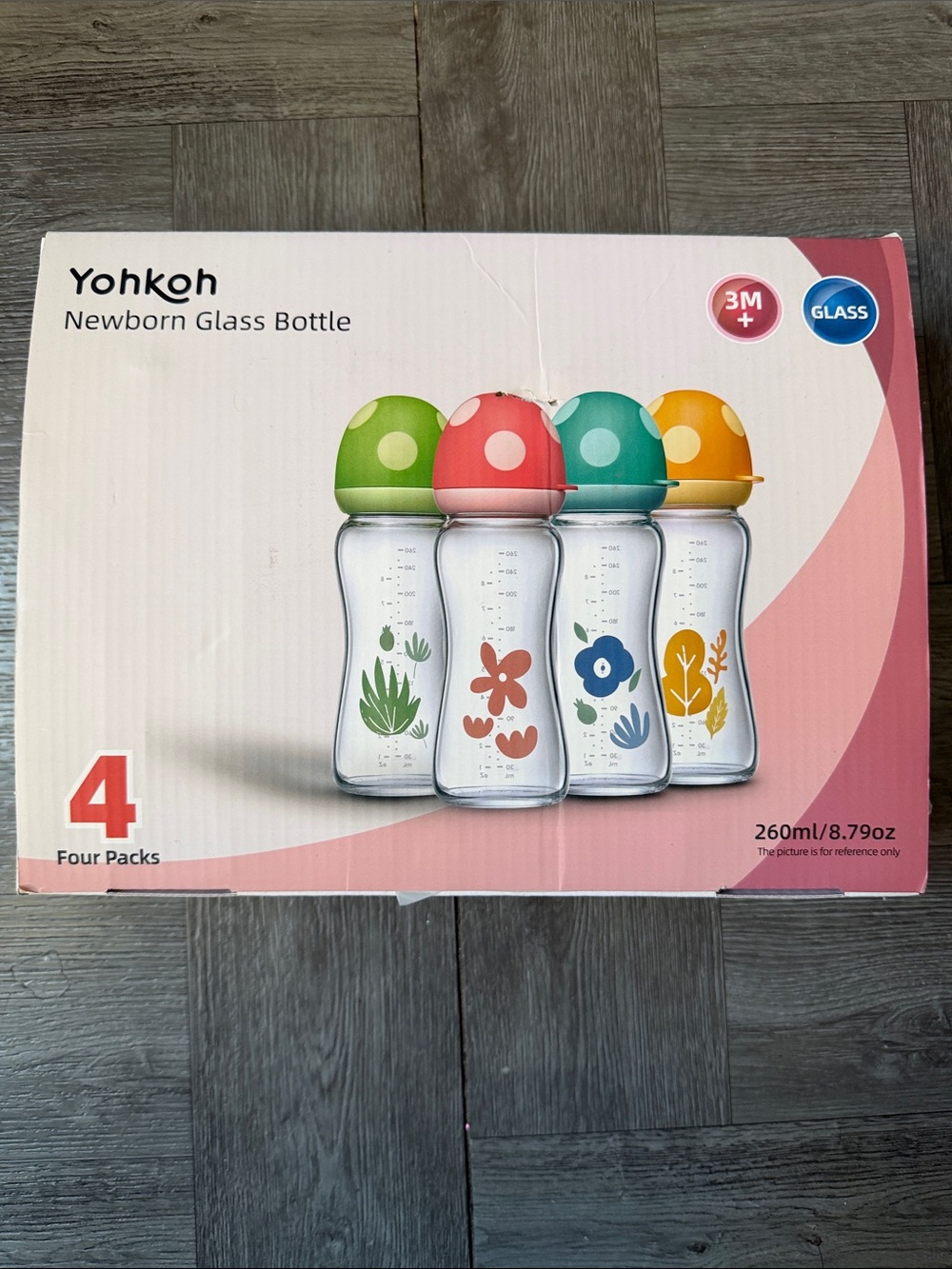 Newborn Glass Bottle 4-Pack - Green, Pink, Teal, Yellow - Picture 1 of 3